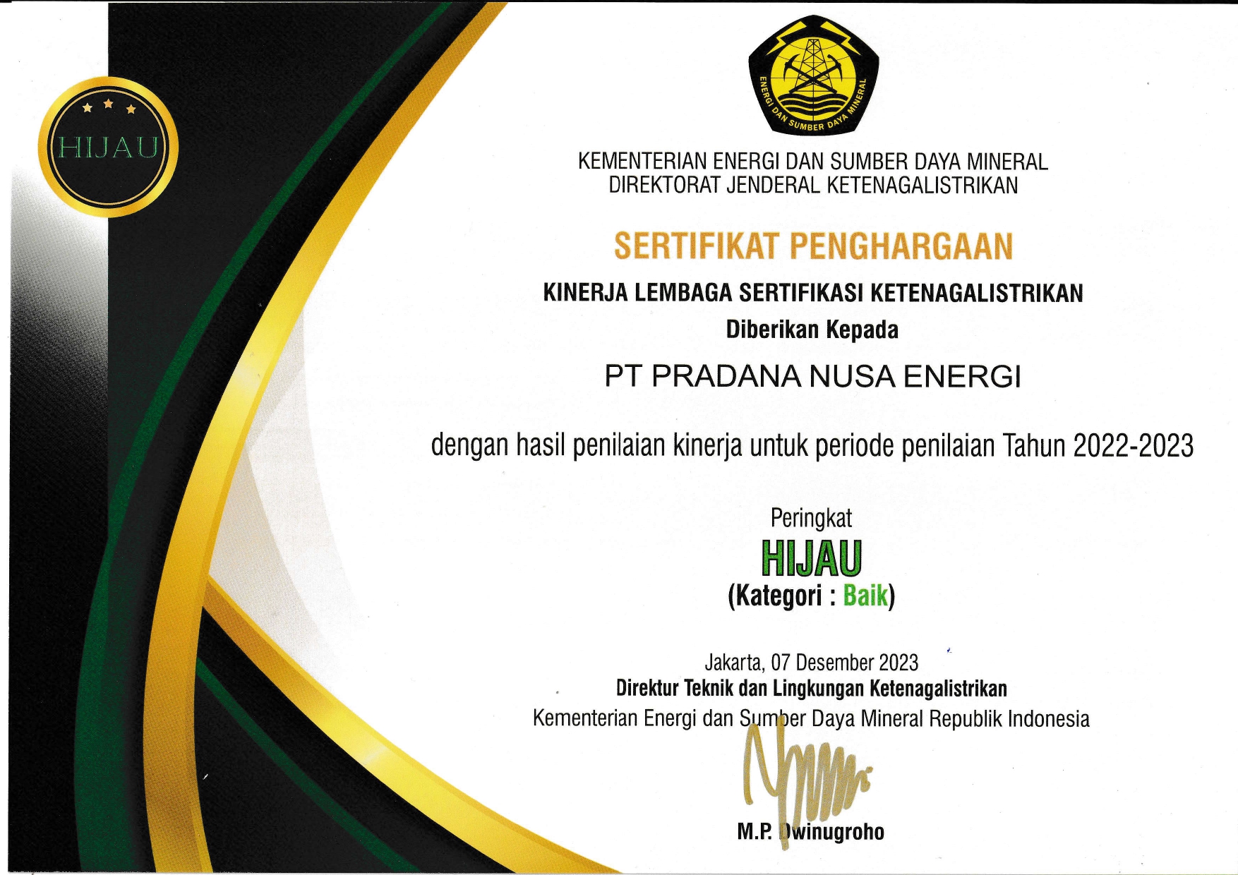 Sertifikat Penghargaan